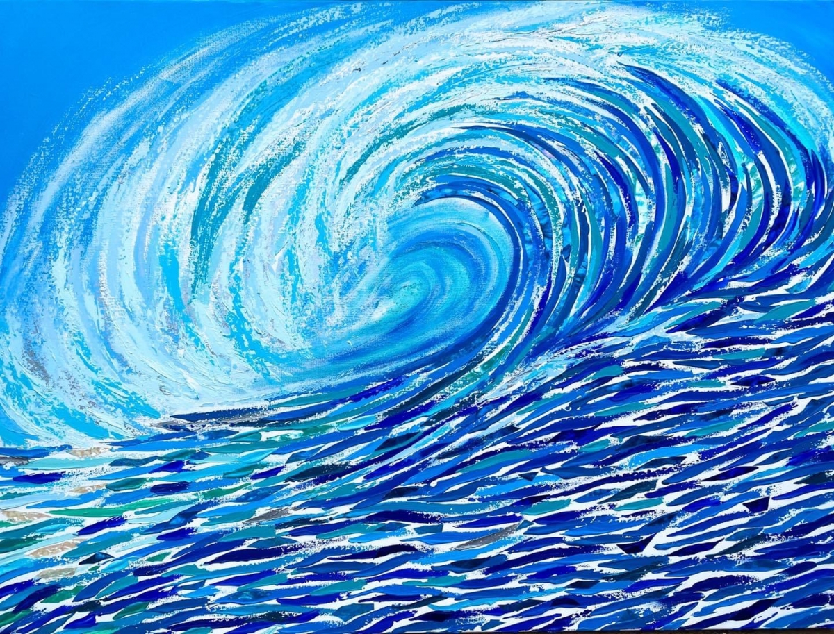 Swell, Acrylic and shell/mother of Pearl by Amy-Lauren Lum Won - Kauai fish art, Hawaii fish paintings